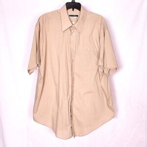 John Weitz Man's Button Up Short Sleeve Tan Dress Shirt Size 18 1/2